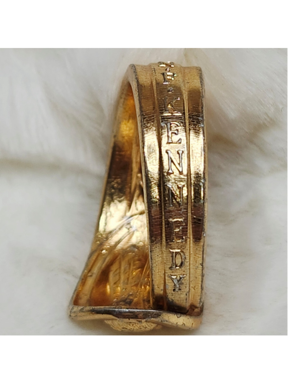 Gold Plated John F Kennedy Spoon Ring Size 12 - Picture 3 of 5